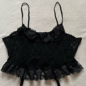 Vintage Intimate Details Black Lace Lingerie Top with Garters Size 38